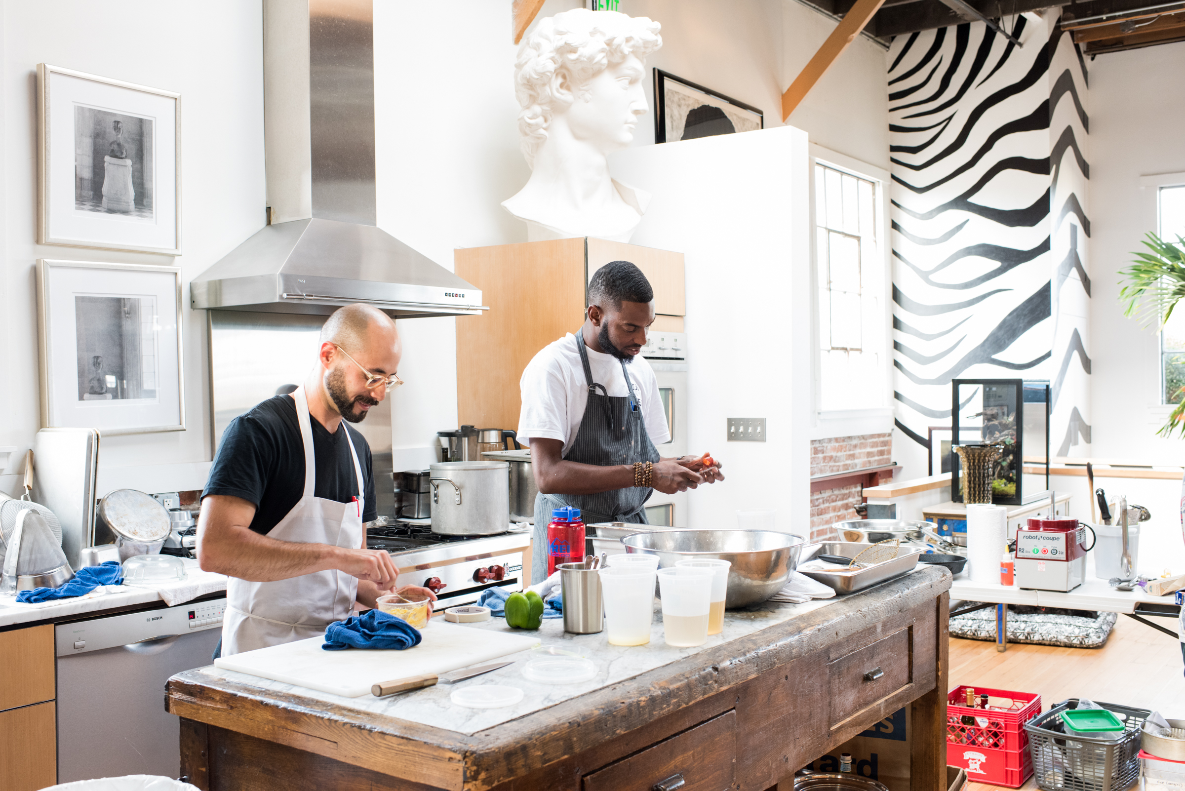 Collaborative kitchen prep at a private event